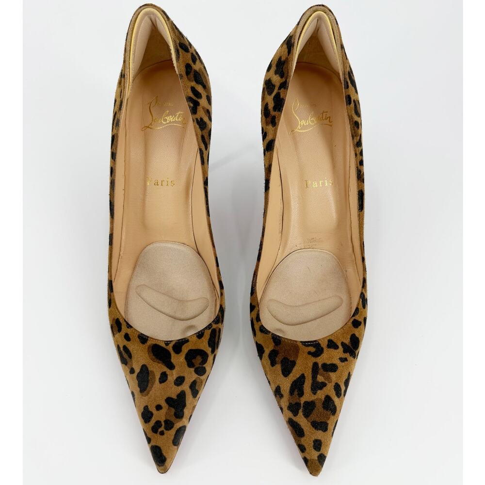 Christian Louboutin Clare 80 Leopard Suede Pointed Toe Pumps Shoes 39.5 Dust Bag